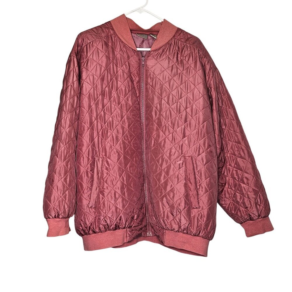 Vintage Partners II Womens‎ Quilted Bomber Jacket 2X Pink 100% Silk Vintage 80s